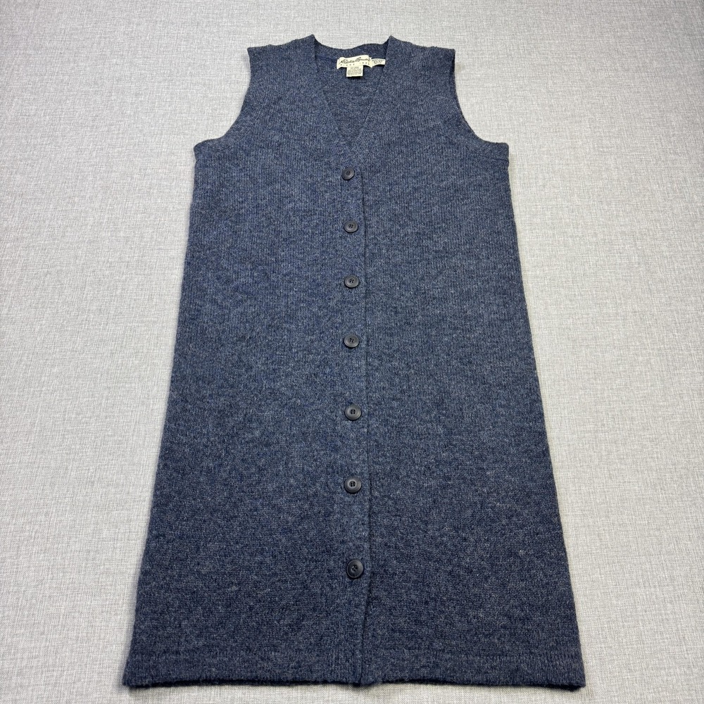 Eddie Bauer Sleeveless Sweater Dress Womens XS Blue 100% Wool Button Tight-Knit